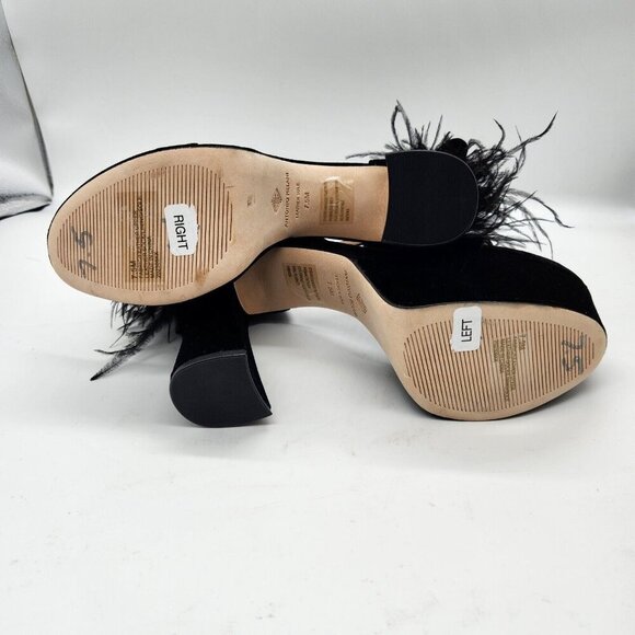 Antonio Melani Platform Sandals Size 7.5 Black Velvet feathers Rhinestone 663 - Picture 13 of 14